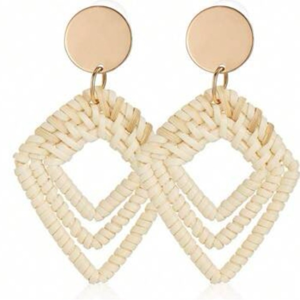 3/$20 Costa Rica Boho rattan drop earrings - summer, beach, vacation earrings